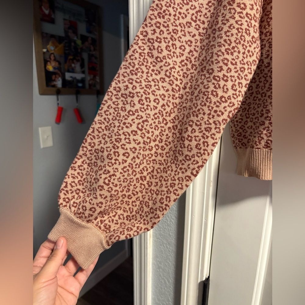 Women's Leopard‎ Print Button Cardigan FP Style Cozy Boho Jacket Large - Picture 2 of 5